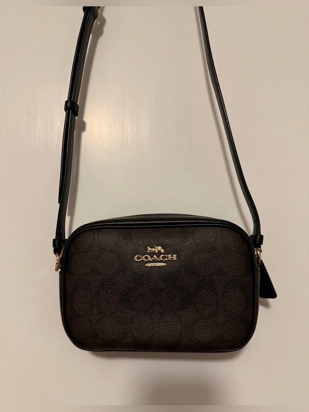 Coach Mini Jamie Camera Bag In Signature Canvas Brown Black Crossbody Purse